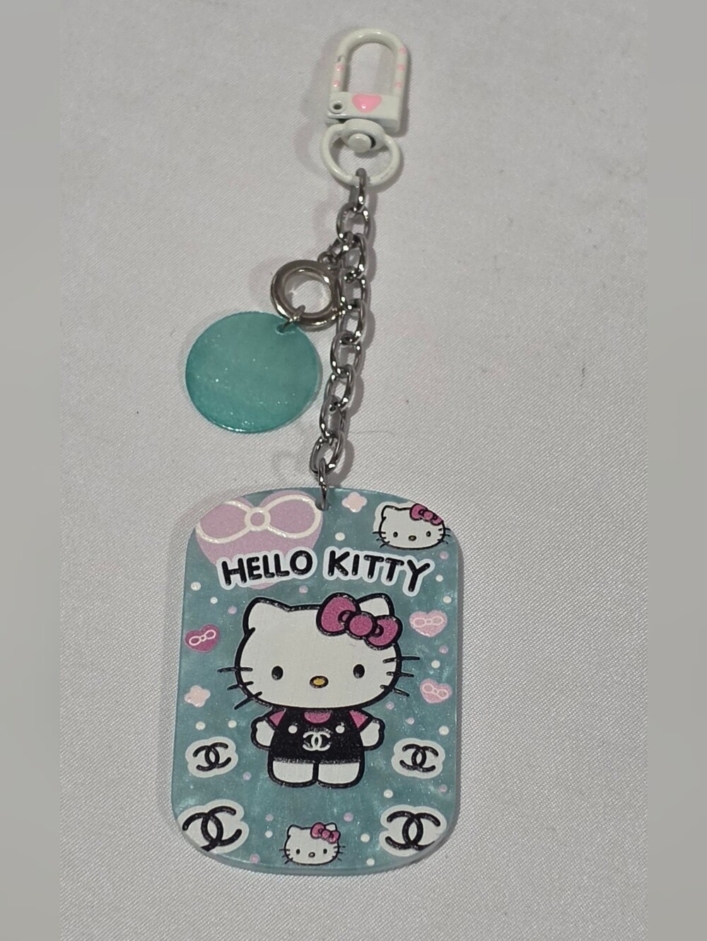 Hello Kitty & C C  Inspired Light Blue Glitter Acrylic Keychain Bag Charm
